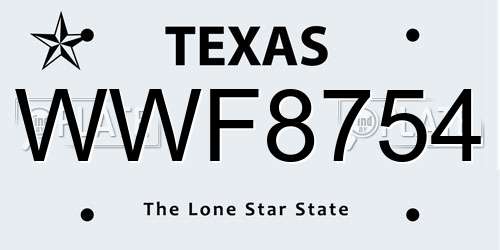 WWF8754 Texas License Plate