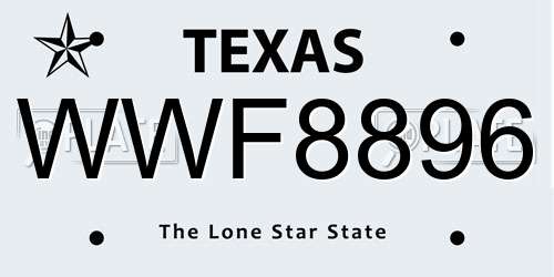 WWF8896 Texas License Plate