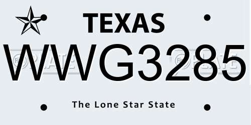 WWG3285 Texas License Plate