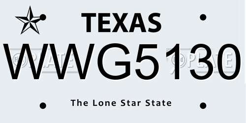 WWG5130 Texas License Plate