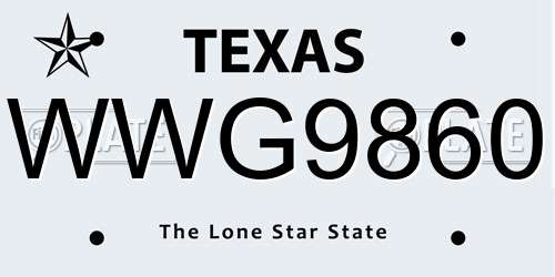 WWG9860 license plate in TX state