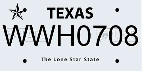 WWH0708 Texas License Plate