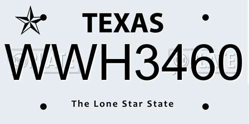 WWH3460 Texas License Plate