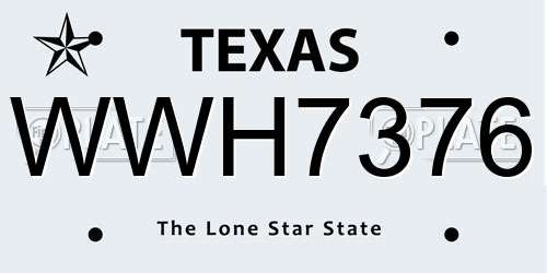WWH7376 Texas License Plate