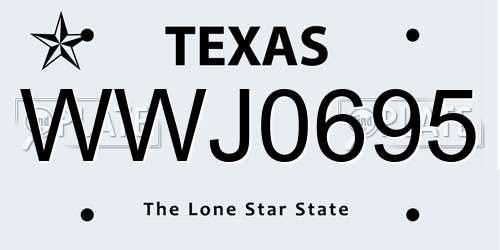 WWJ0695 Texas License Plate