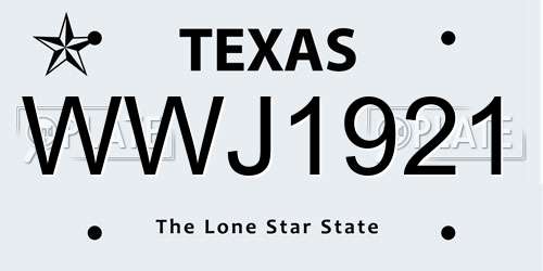 WWJ1921 Texas License Plate