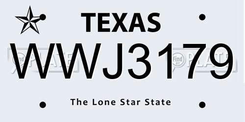 WWJ3179 Texas License Plate
