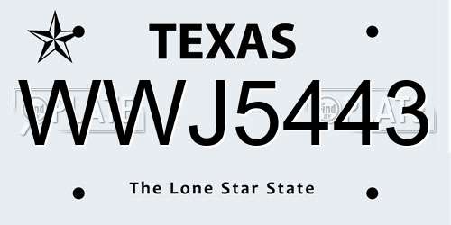 WWJ5443 Texas License Plate