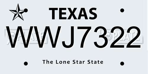 WWJ7322 Texas License Plate