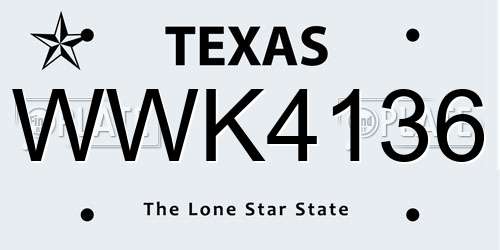 WWK4136 Texas License Plate