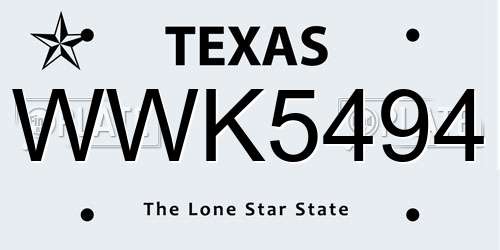 WWK5494 Texas License Plate