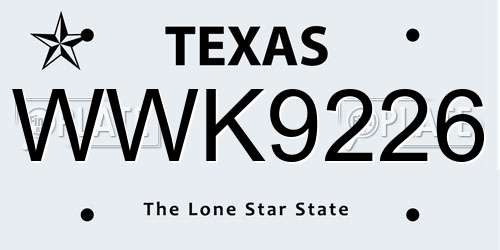 WWK9226 Texas License Plate