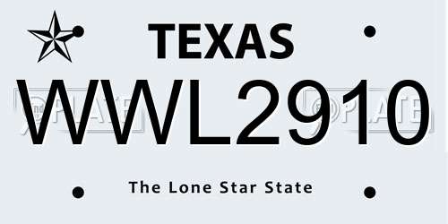 WWL2910 Texas License Plate