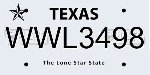 WWL3498 Texas License Plate
