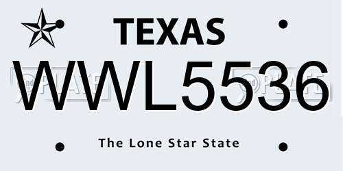 WWL5536 Texas License Plate