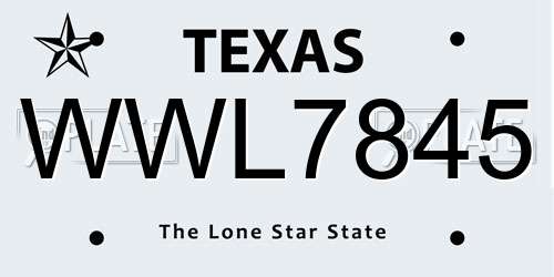 WWL7845 Texas License Plate