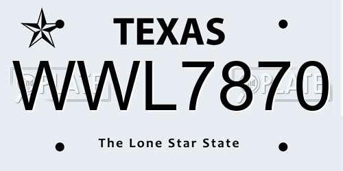 WWL7870 Texas License Plate