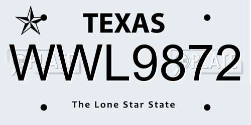 WWL9872 Texas License Plate