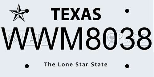 WWM8038 Texas License Plate