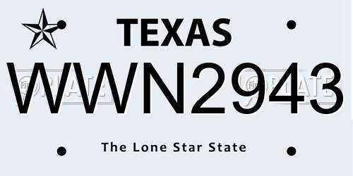 WWN2943 Texas License Plate