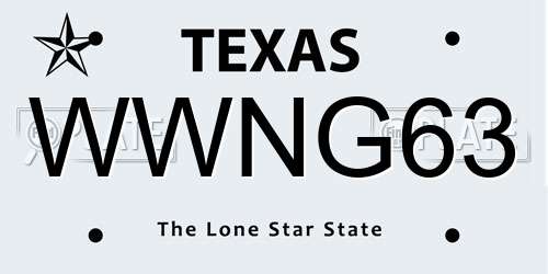 WWNG63 Texas License Plate