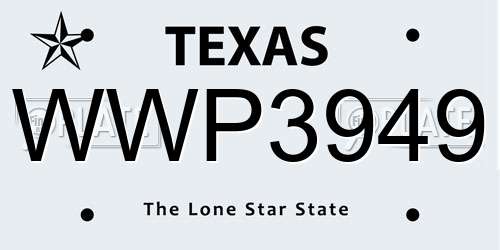 WWP3949 Texas License Plate