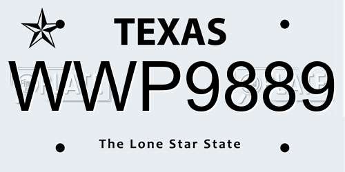 WWP9889 Texas License Plate