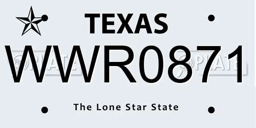 WWR0871 Texas License Plate