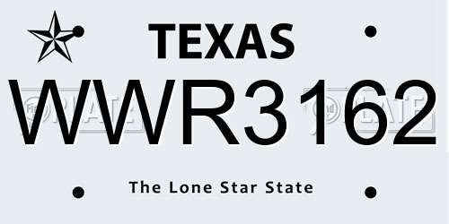 WWR3162 Texas License Plate