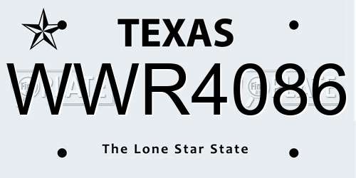 WWR4086 Texas License Plate