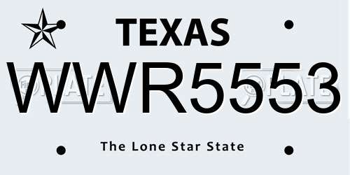 WWR5553 Texas License Plate