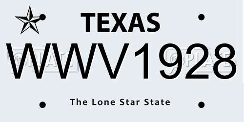 WWV1928 Texas License Plate