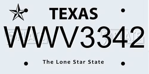 WWV3342 Texas License Plate