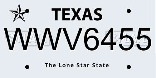 WWV6455 Texas License Plate