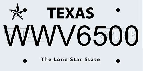 WWV6500 Texas License Plate