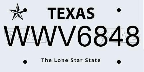 WWV6848 Texas License Plate