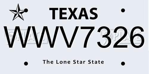 WWV7326 Texas License Plate