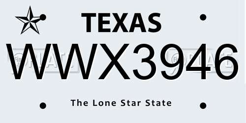 WWX3946 Texas License Plate