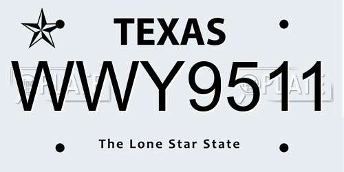 WWY9511 Texas License Plate