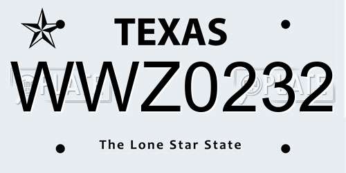WWZ0232 Texas License Plate