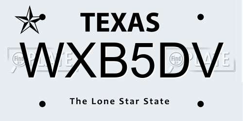 WXB5DV Texas License Plate