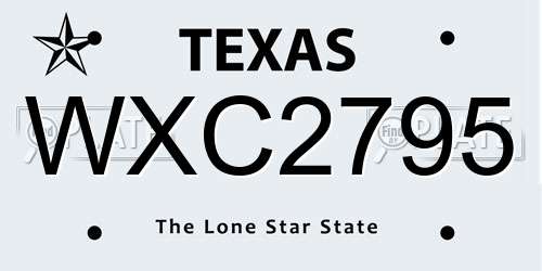 WXC2795 Texas License Plate
