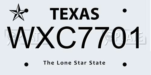 WXC7701 Texas License Plate