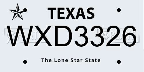 WXD3326 Texas License Plate