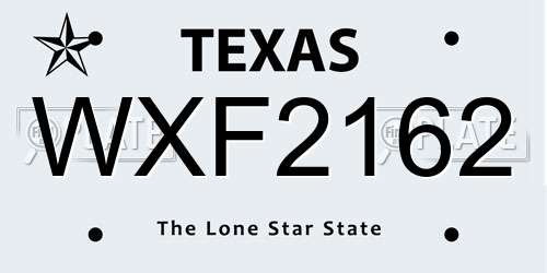WXF2162 Texas License Plate