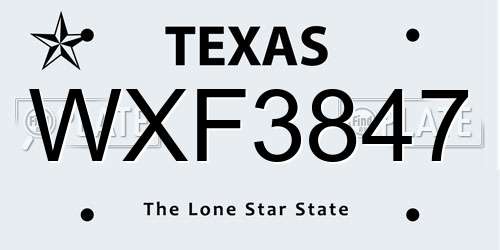 WXF3847 Texas License Plate