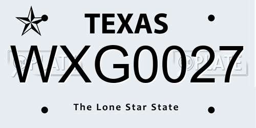 WXG0027 Texas License Plate
