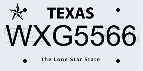 WXG5566 Texas License Plate