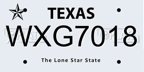 WXG7018 Texas License Plate