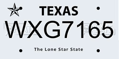 WXG7165 Texas License Plate